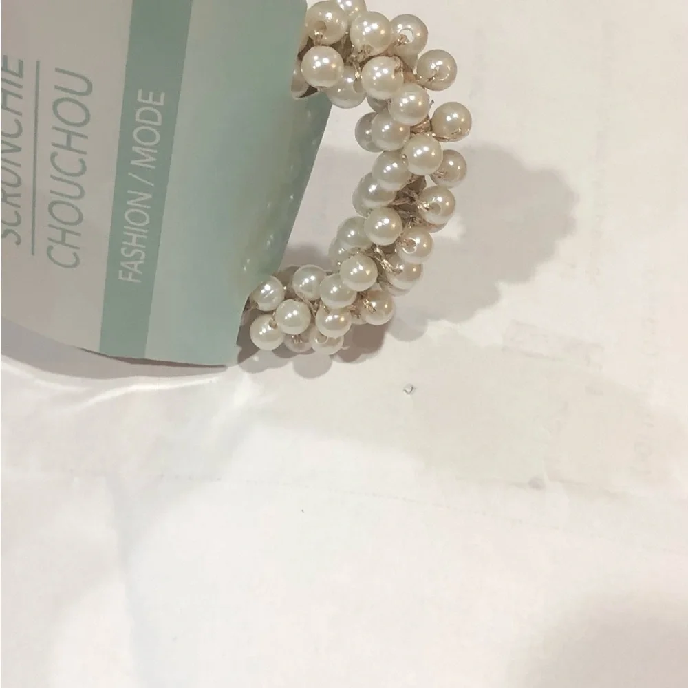 2pack faux pearl adorned elastic hair‎ band scrunchies new